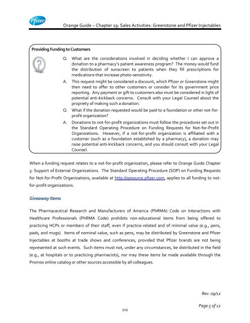 White Guide and Orange Guide Formatting Project - Pfizer