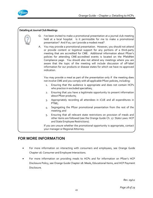 White Guide and Orange Guide Formatting Project - Pfizer