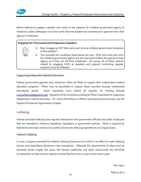 White Guide and Orange Guide Formatting Project - Pfizer