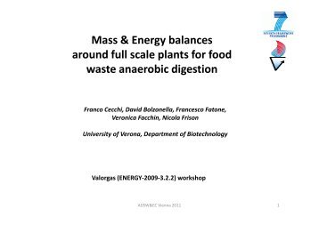 Mass & Energy balance in full scale plants for food ... - VALORGAS