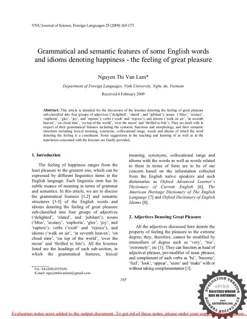 Grammatical And Semantic Features Of Some English Words And