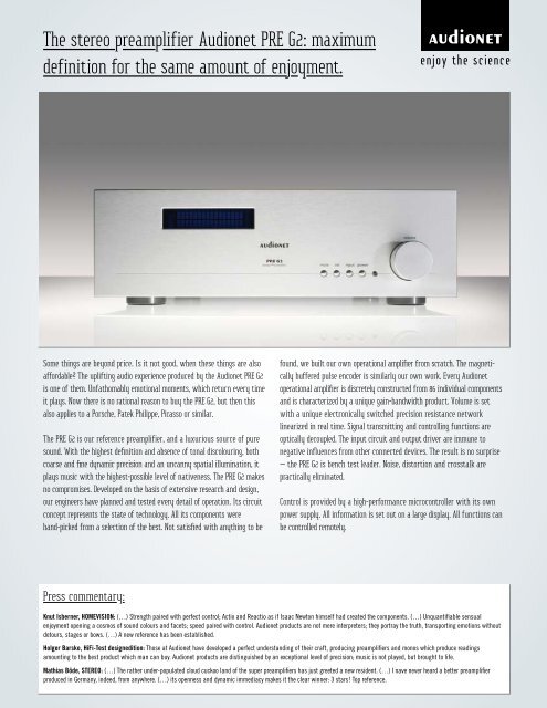 The stereo preamplifier Audionet PRE G2: maximum definition for ...