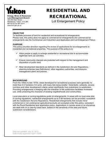 Residential and Recreational Lot Enlargement Policy