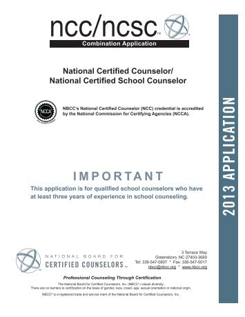 NCC/NCSC Application - National Board for Certified Counselors