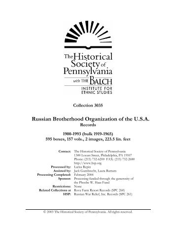 Russian Brotherhood Organization of the U.S.A. Records - Historical ...