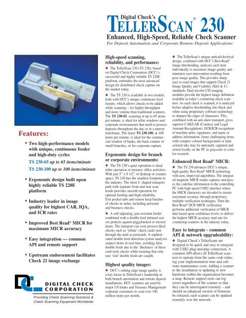 Digital Check TS 230 - Scanners AutoScan Document Scanning