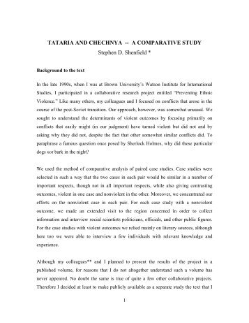 TATARIA AND CHECHNYA -- A COMPARATIVE ... - Circassian World