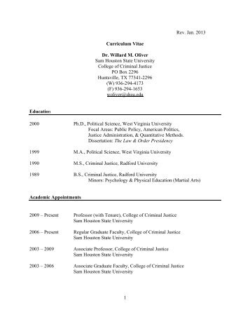 Curriculum Vitae Dr. Willard M. Oliver - Media | Publications | Web ...