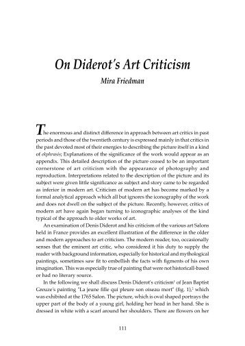 On Diderot's Art Criticism Mira Friedman The