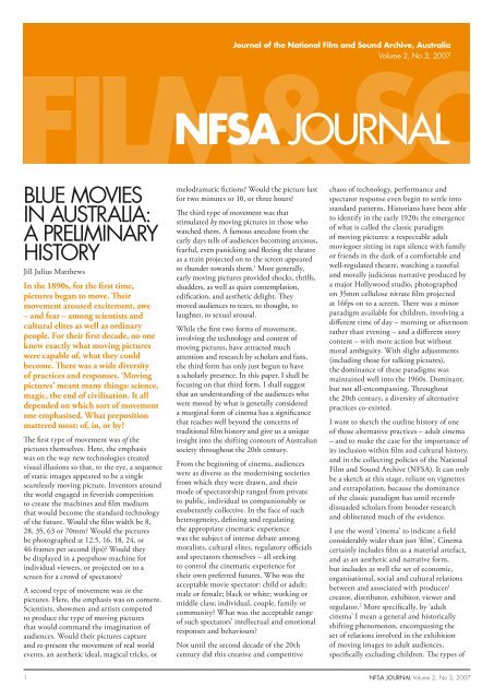 BLUe MOvieS iN AUStRALiA: A PReLiMiNARy HiStORy