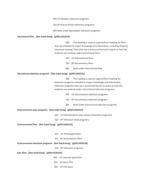 List of LCSH Moving Image Genre-Form Headings - OLAC