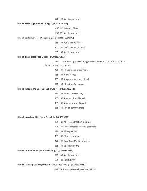 List of LCSH Moving Image Genre-Form Headings - OLAC