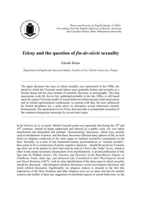 Teleny and the question of fin-de-siècle sexuality - Masarykova ...