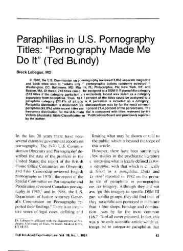 Paraphilias in\ U S . Pornography Titles: "Pornography Made Me Do ...