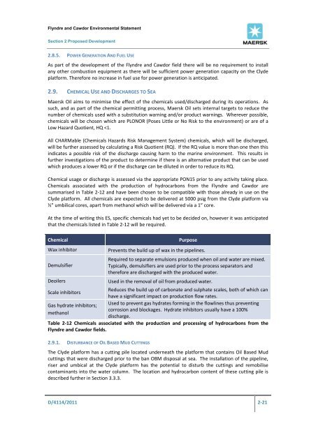 Environmental statement - Flyndre and Cawdor - Maersk Oil