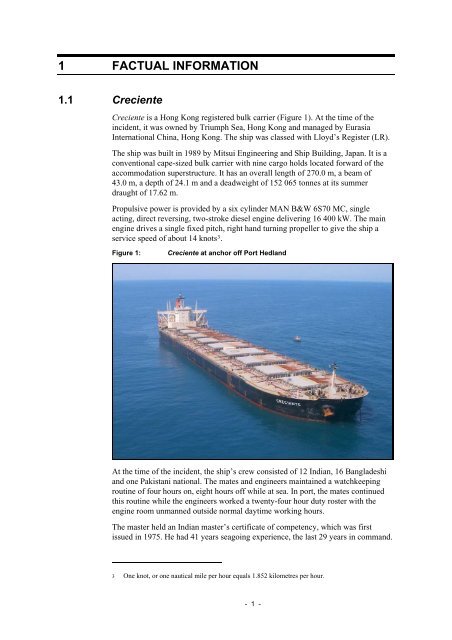 Marine Occurrence report 232 - Australian Transport Safety Bureau