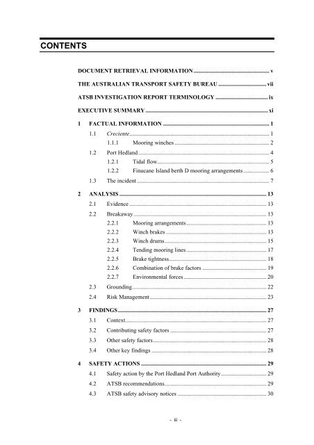 Marine Occurrence report 232 - Australian Transport Safety Bureau