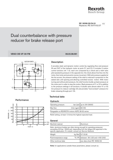 Dual counterbalance with pressure reducer for brake release port