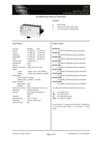Air Differential Pressure Transmitter - Sontay
