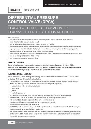 differential pressure control valve (dpcv) - Crane Fluid Systems