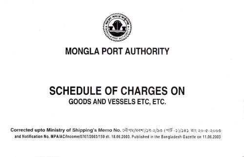 Port Tariff - Mongla Port