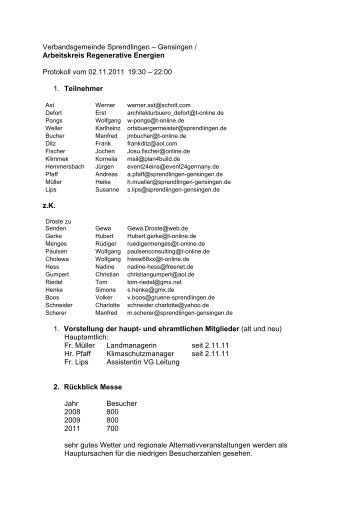 Protokoll vom 02.11.2011 - Verbandsgemeinde Sprendlingen ...