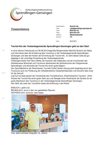 Tourist-Info der VG Sprendlingen-Gensingen geht an