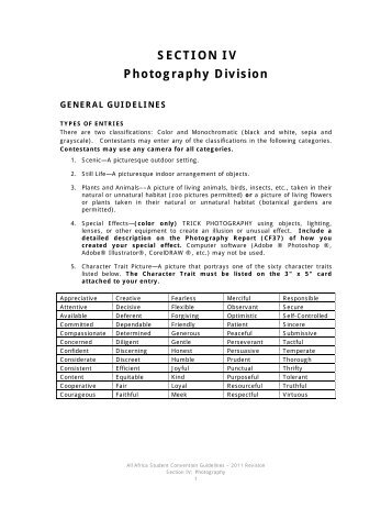 SECTION IV Photography Division - ACE Ministries