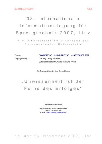 38. Internationale Informationstagung für Sprengtechnik 2007, Linz ...