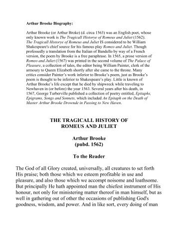 THE TRAGICALL HISTORY OF ROMEUS AND JULIET Arthur ...