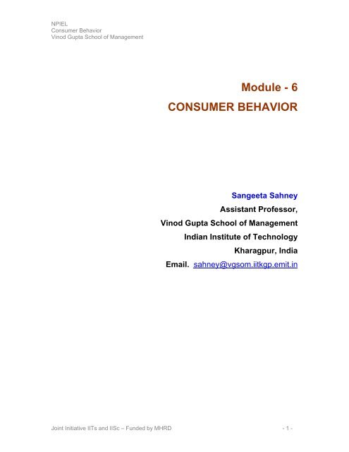 Module - 6 CONSUMER BEHAVIOR - nptel