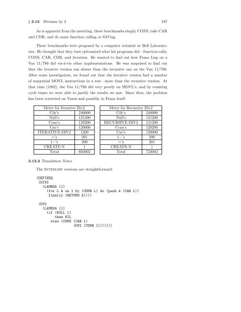 Performance and Evaluation of Lisp Systems - Dreamsongs