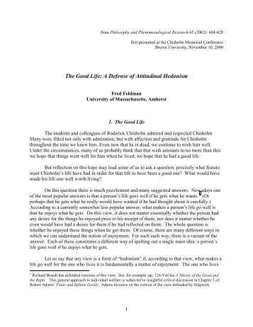 A Defense of Attitudinal Hedonism - University of Massachusetts ...