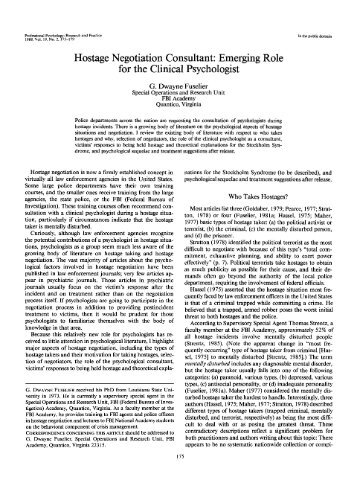 Hostage Negotiation Consultant: Emerging Role for the Clinical ...