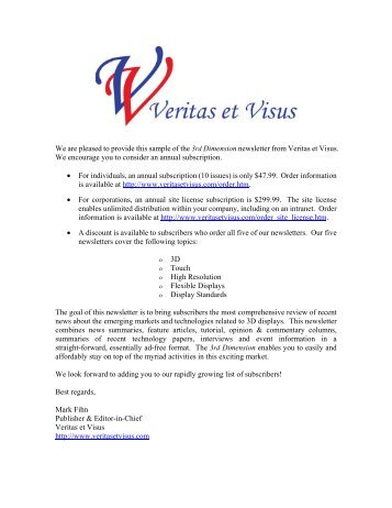 We are pleased to provide this sample of the 3rd ... - Veritas et Visus