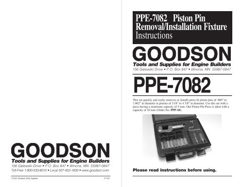 PPE-7082 Piston Pin Removal/Installation Fixture ... - Goodson