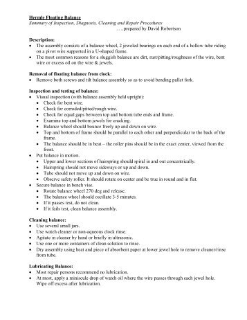 Hermle Floating Balance Summary of Inspection ... - Davesclocks.net