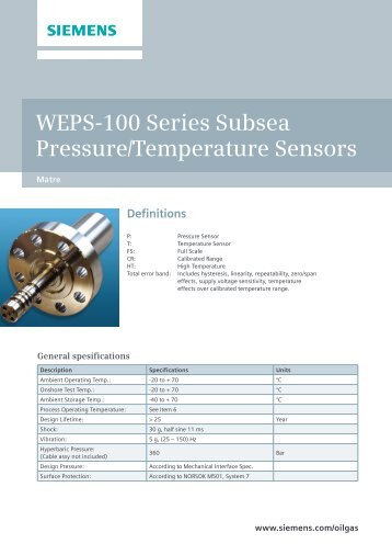 WEPS-100 Series Subsea Pressure/Temperature ... - Siemens Energy