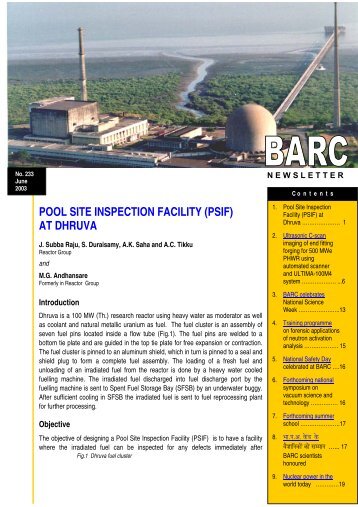 POOL SITE INSPECTION FACILITY (PSIF) AT DHRUVA - BARC