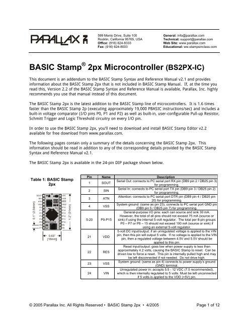 BASIC Stamp 2px Microcontroller (BS2PX-IC) - Parallax, Inc.