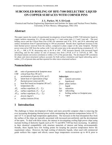 SUBCOOLED BOILING OF HFE-7100 ... - Eurotherm 2008