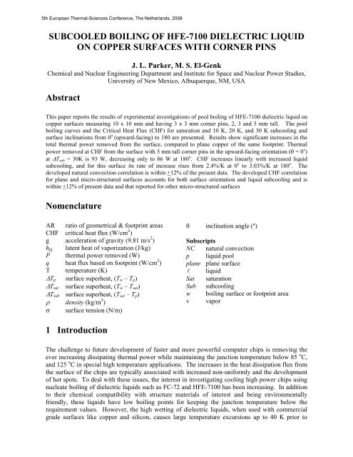 SUBCOOLED BOILING OF HFE-7100 ... - Eurotherm 2008