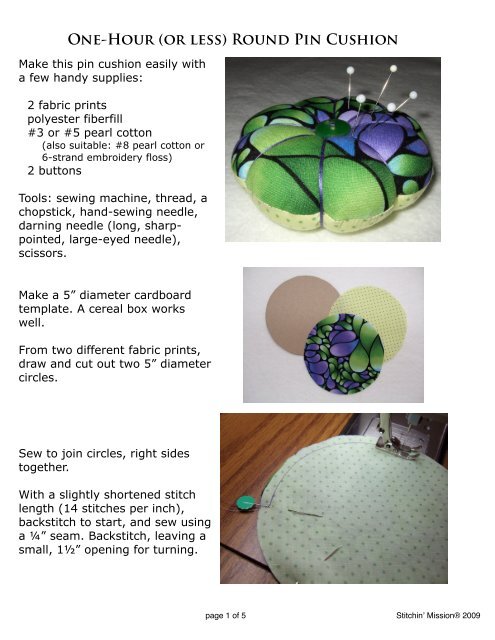 Round Pin Cushion Tutorial Stitchin Mission