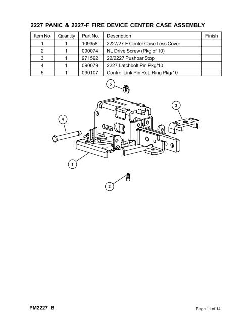 2227 series vertical rod exit device - Von Duprin