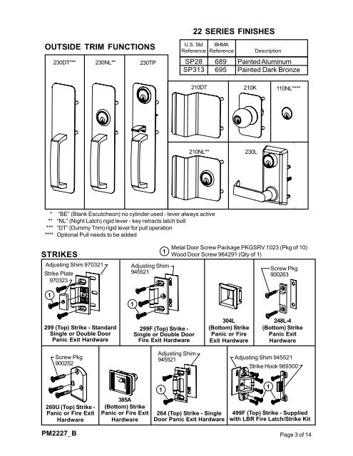 2227 series vertical rod exit device - Von Duprin