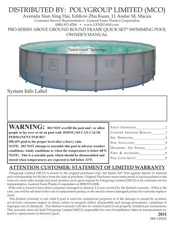 2011 Pro-Series Round Frame Pool Manual.indd - Polygroup