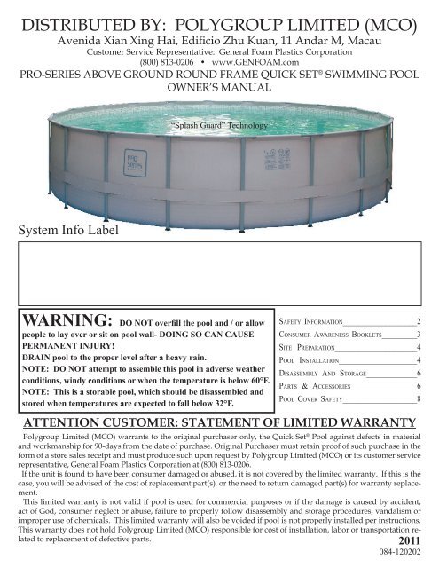 2011 Pro-Series Round Frame Pool Manual.indd - Polygroup