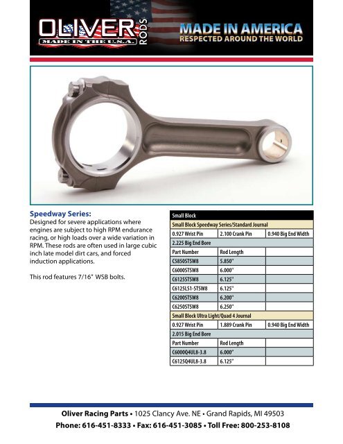 Oliver Racing C6000Q4UL8 SBC Billet Lightweight Connecting Rods 6.000 w/3/8 Bolts Oliver Racing C6000Q4UL8 SBC Billet Lightweight Connecting Rods 6.000 w/3/8 Bolts