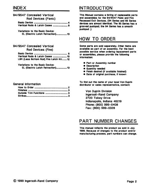 The 94/9547 Series Parts Manual - Von Duprin