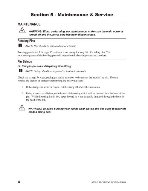 StringPin Pinsetter Service Manual - Brunswick